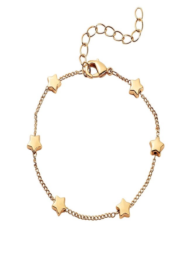TACBSP Gold Star Charm Bracelet for Women Dainty Star Chain Bracelet Adjustable Heart Stars Link Bracelet Anklet Bracelet Jewelry for Women - Image 1